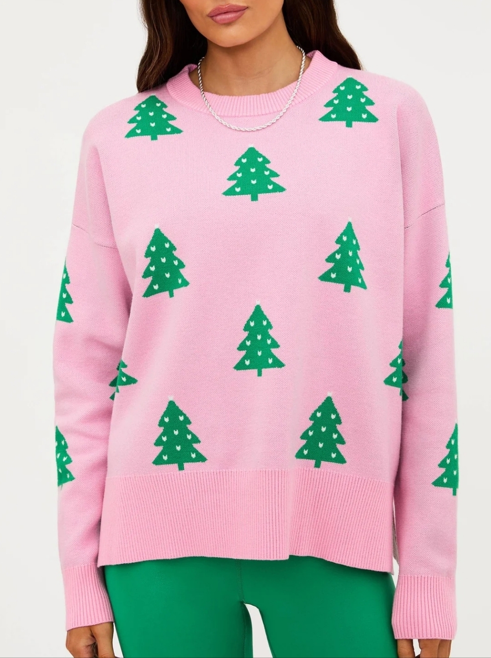 NWT Beach Riot Callie Sweater Pink Christmas Trees size XL
